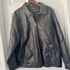 Mens Vtg”Sonoma Goods for Life”Brown Heavy PebbleLeather Lined Raw Edge Coat-XXL